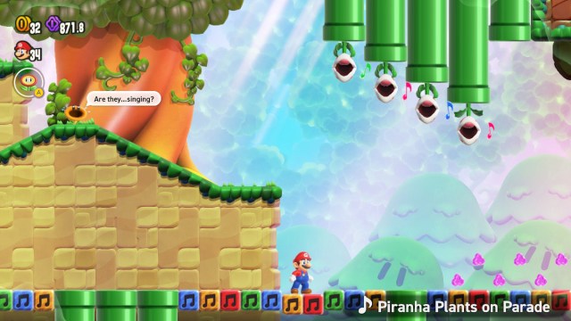 singing pirahna plants in second level super mario wonder in Super Mario Bros. Wonder