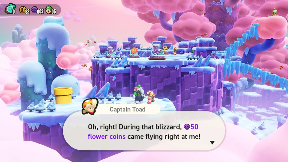 captain toad scouting over the icy mountains