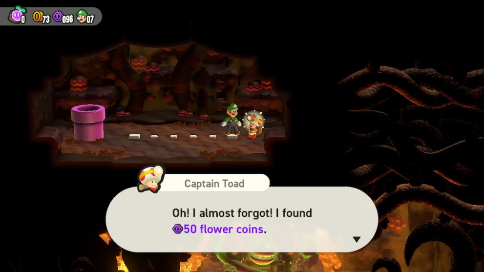 talking to captain toad gives you 50 flower coins