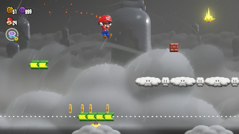 floating with cap in stormy level mario wonder