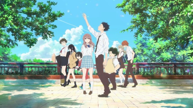 Key art of A Silent Voice, featuring Shoko, Shoya, and various other cast members