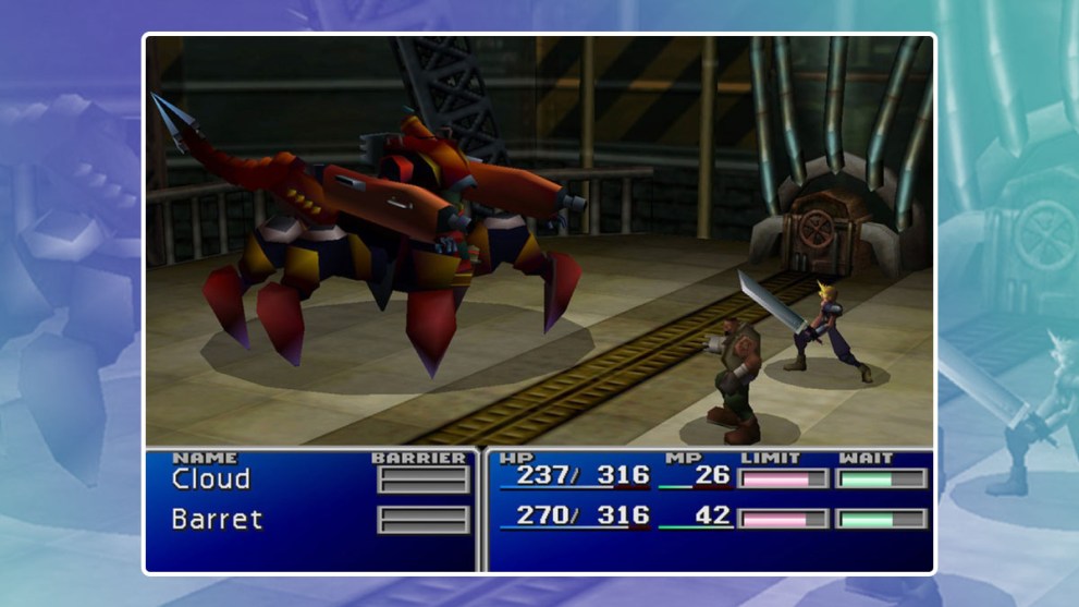 Cloud and Barret boss fight in Final Fantasy VII