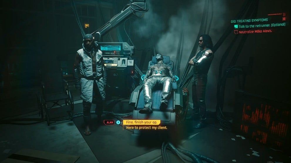 Talking with Alan in Cyberpunk 2077: Phantom Liberty Treating Symptoms gig.