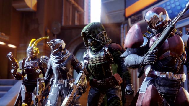 A fireteam of four Guardians in a lineup in a Crucible mode