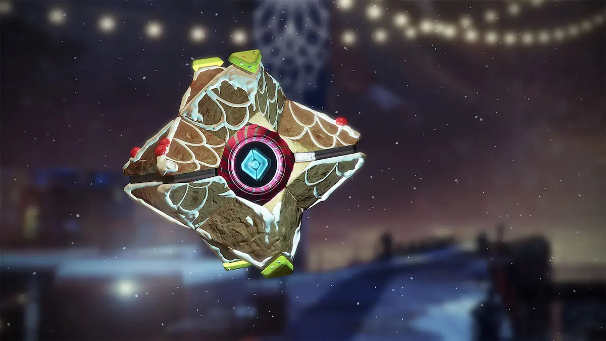 A Ghost in Destiny 2 with a Christmas style shell