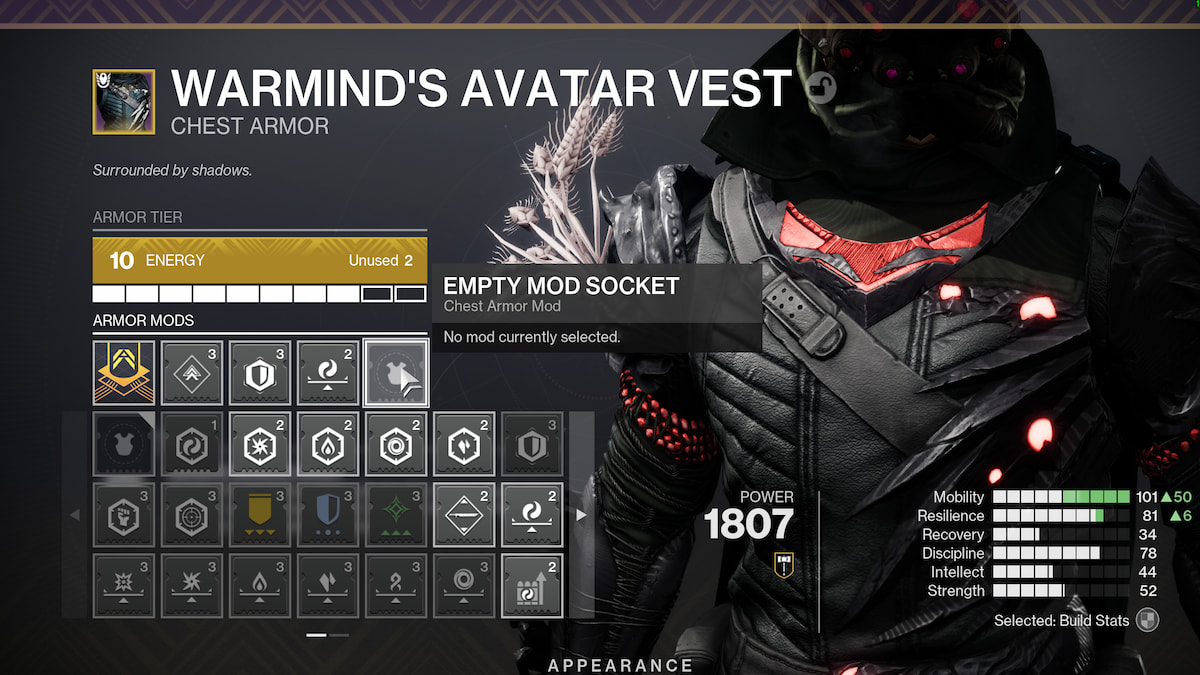 Stat screen for upgraded Legendary armor drop in Destiny 2