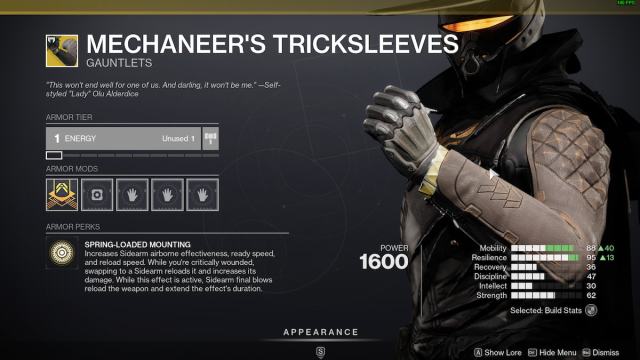 Hunter's gauntlets Mechaneer's Tricksleeves in Destiny 2