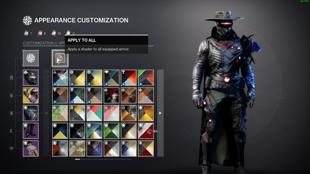 Destiny 2's armor shader menu