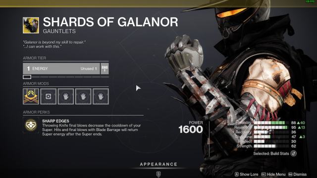 Shards of Galanor's stat screen in Destiny 2