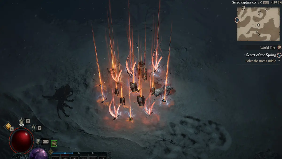 A bunch of Legendary and Unique items on the ground in Diablo 4