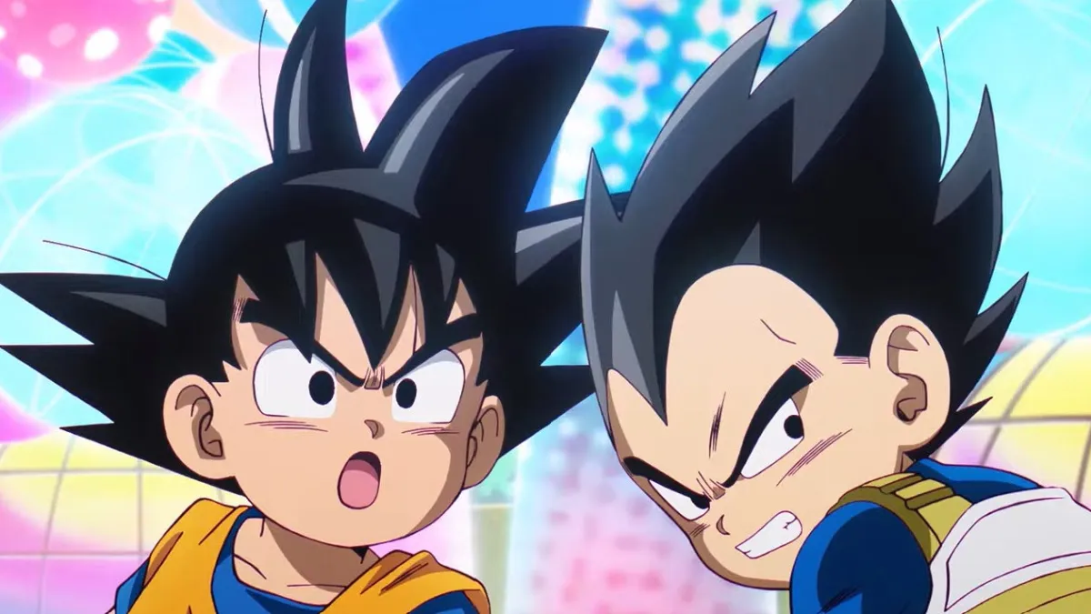Younger Goku and Vegeta Looking at Camera in Dragon Ball Daima