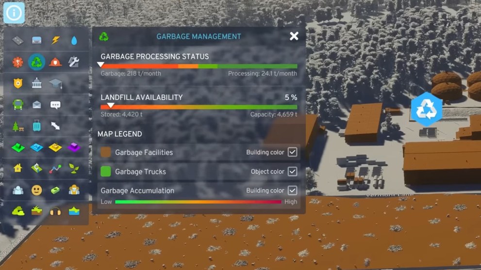 Garbage Management menu in Cities Skylines 2