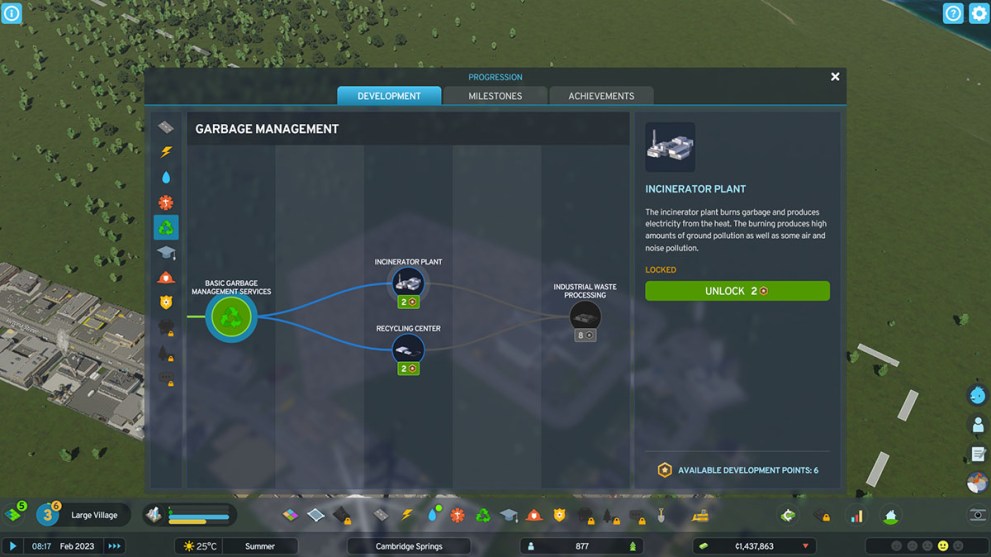 Garbage Management progression tree in Cities Skylines 2