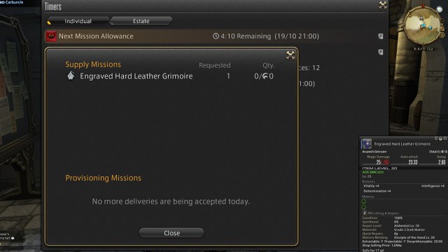 Grand Company Supply and Provisions timer in Final Fantasy 14