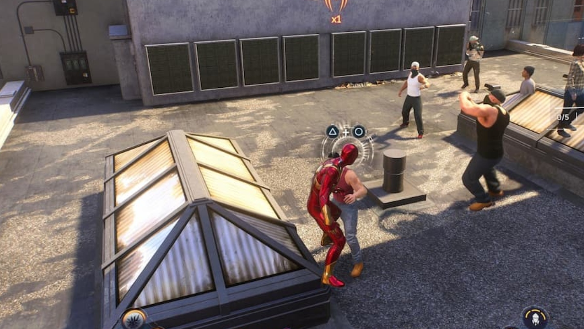 Spider-man fighting on a rooftop