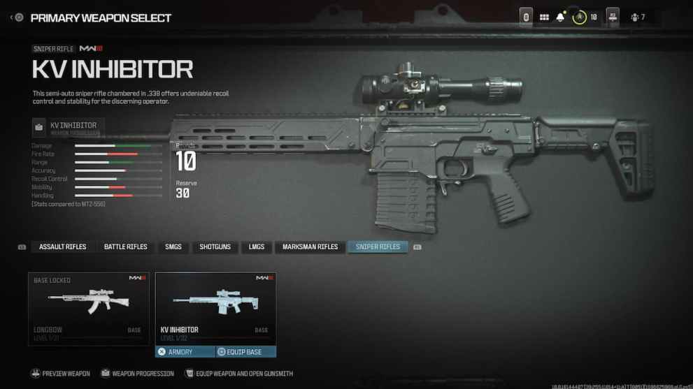 KV Inhibitor Sniper Rifle in Modern Warfare 3