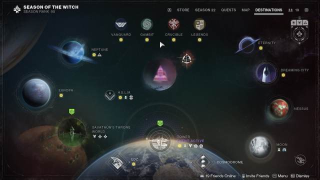 The splash screen for Destinations in Destiny 2 in 2023