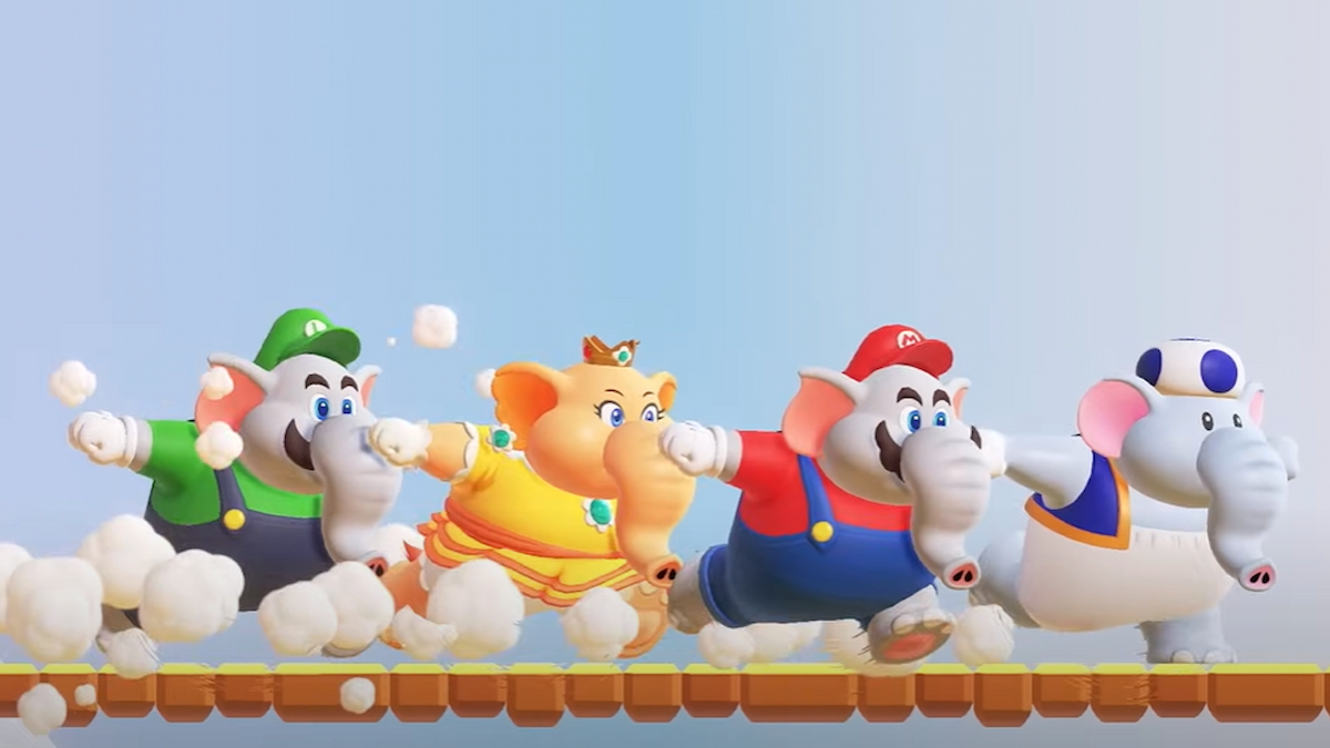 Luigi, Daisy, Mario and Toad as Elephants in Super Mario Bros. Wonder