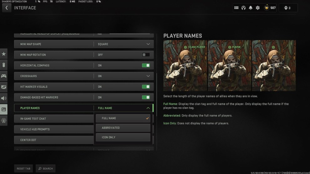 Warzone MW3 MW2 Settings Name