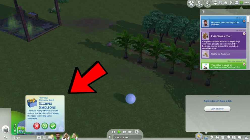 Accepting a Discovery Quest Sims 4