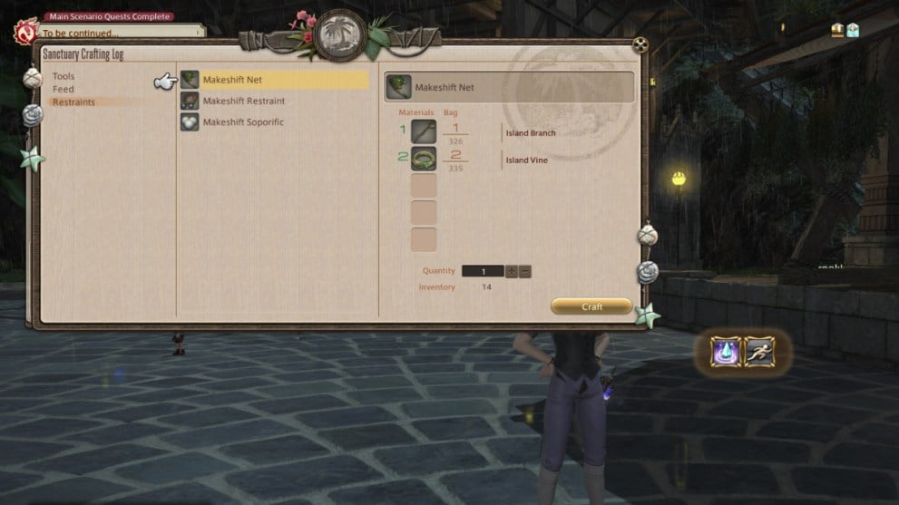 The Final Fantasy 14 crafting log, showing the makeshift net