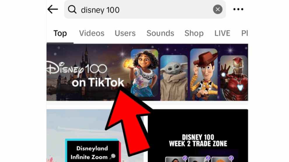 Disney 100 Search Page on TikTok