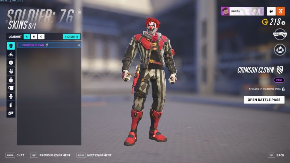 Soldier: 76's Crimson Clown skin in Overwatch 2