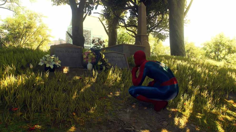 Spider-Man visiting Ben and May Parker's Grave