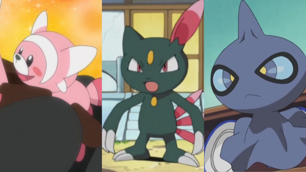 Stufful, Sneasel, and Shuppet in the Pokemon anime