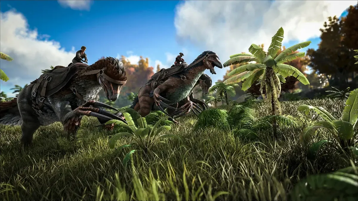 Player Watching Characters Ride Dinosaurs in First Person in Ark Survival Ascended