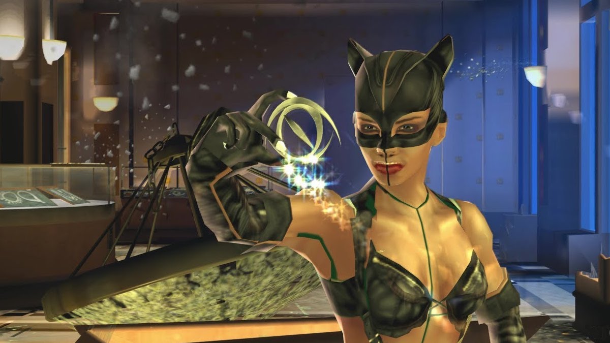 Catwoman holding a diamond in the Catwoman for the Playstation 2.