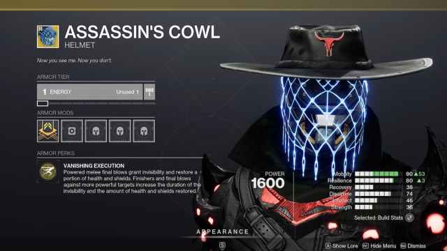 Assassin's Cowl Exotic Hunter Armor in Destiny 2