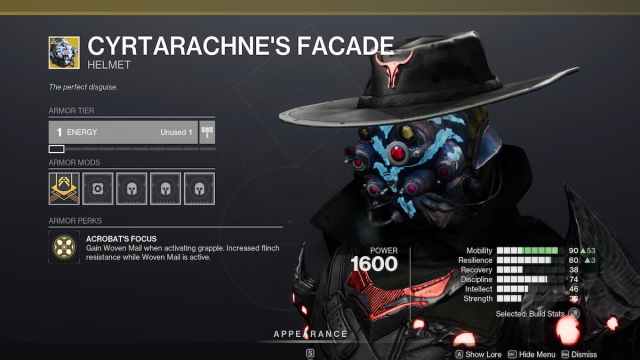 Cyrtarachnes Facade Exotic Hunter Armor in Destiny 2