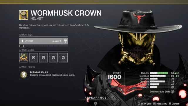Wormhusk Crown Exotic Hunter Armor in Destiny 2