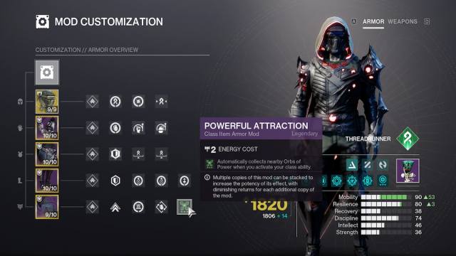 The mods page in Destiny 2