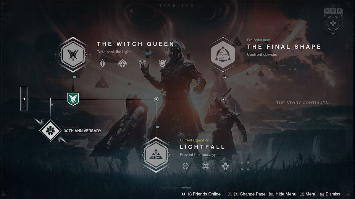 The splashscreen for the last page of the Timeline in Destiny 2