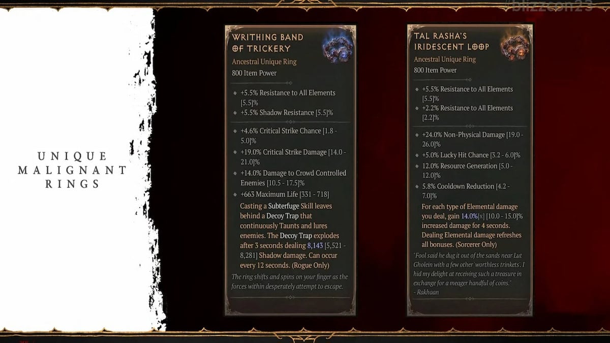 Diablo 4: Patch 1.2.2 Features 5 Unique Rings With Season 1’s Malignant ...