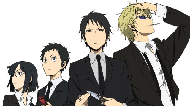 Characters Standing Together in Black Suits in Durarara!!