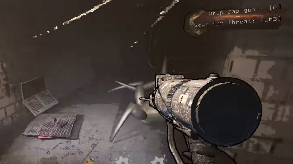 A zap gun in Lethal Company aiming at a loot bug