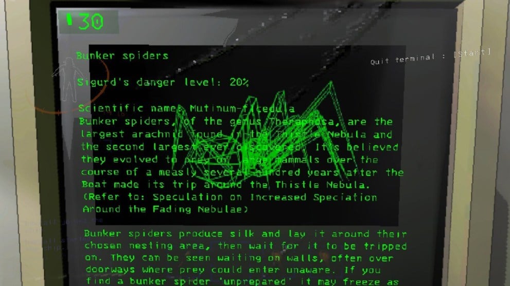 Player Looking at Bunker Spider Bestiary Page via Ship Terminal in Lethal Company