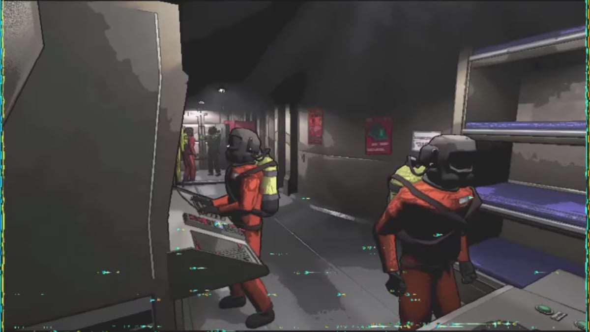 Lethal Company Players Inside of Ship Next to Inverse Teleporter and Storage Cabinet
