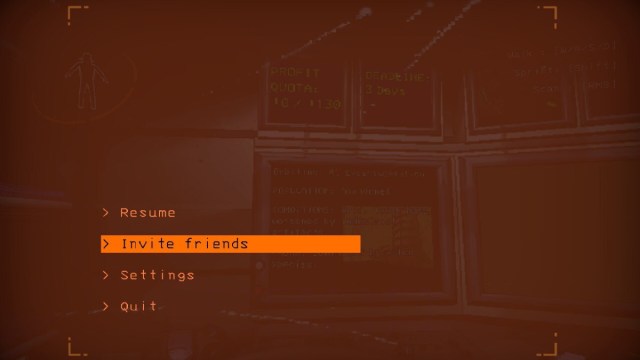 View of Invite Friends Option in Lethal Company