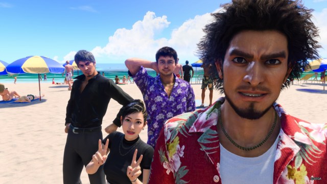 Ichiban and Party Posing for Selfie on Beach in Like a Dragon Infinite Wealth