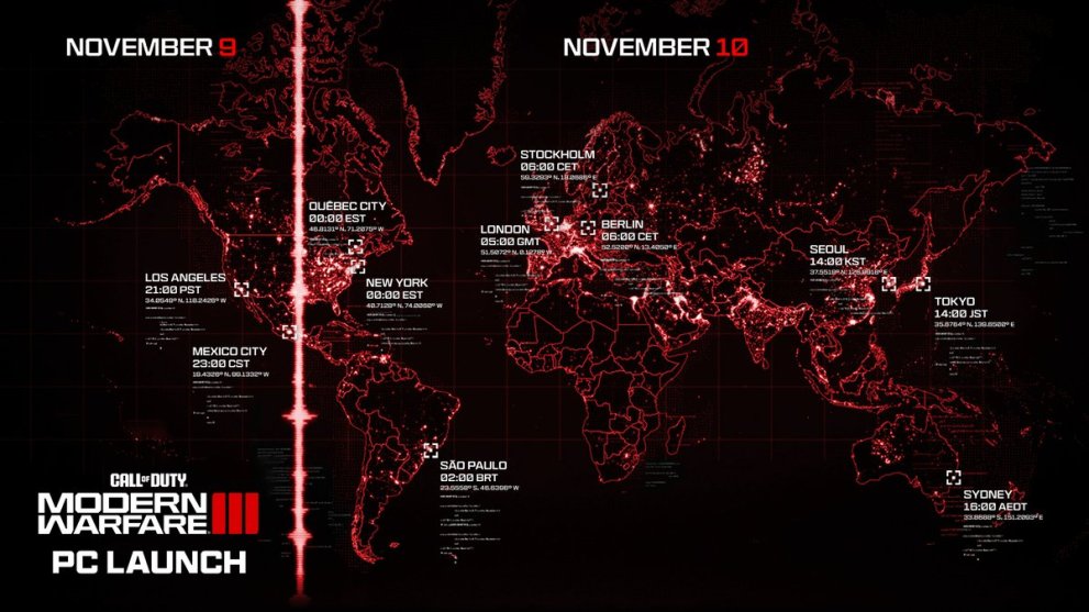 MW3 launch times world map