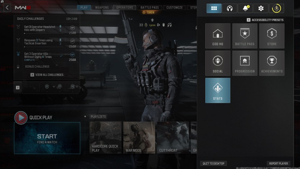 MW3 Stat Screen and Menu