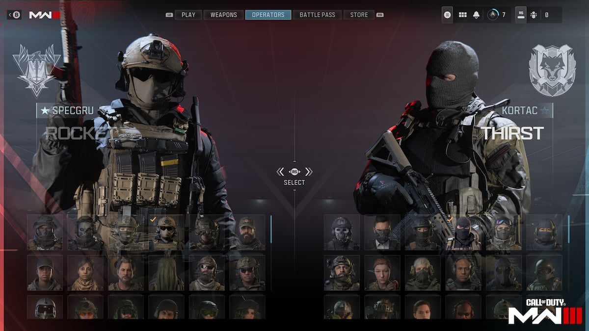 MW3 Operator Select Screen