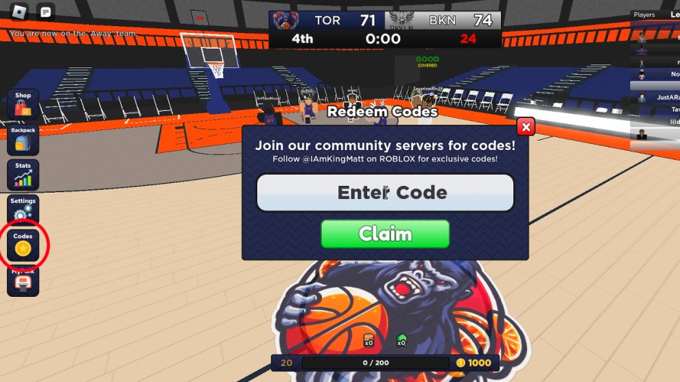 How to Redeem Codes in Extreme Basketball.