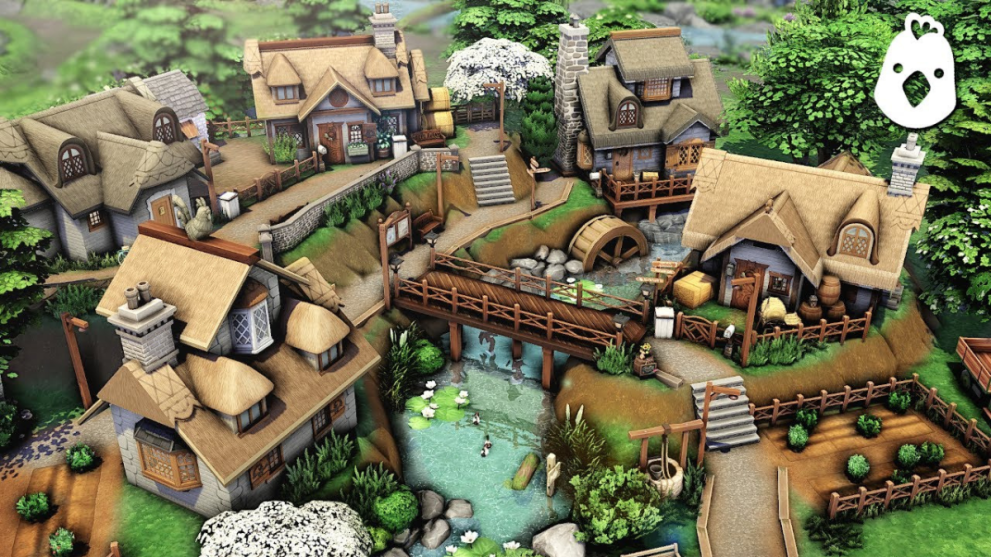 An olden style village build in The Sims 4 Henford-On-Badgley, created by Sims 4 Creations.