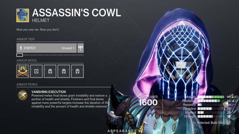 Assassin's Cowl Exotic Armor in Destiny 2