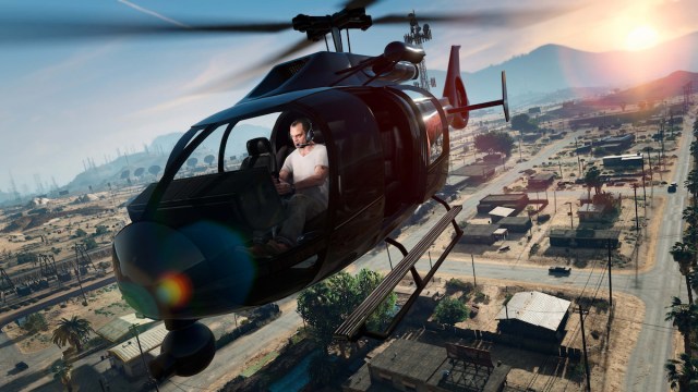 gta 5 trevor flying helicopter over city
